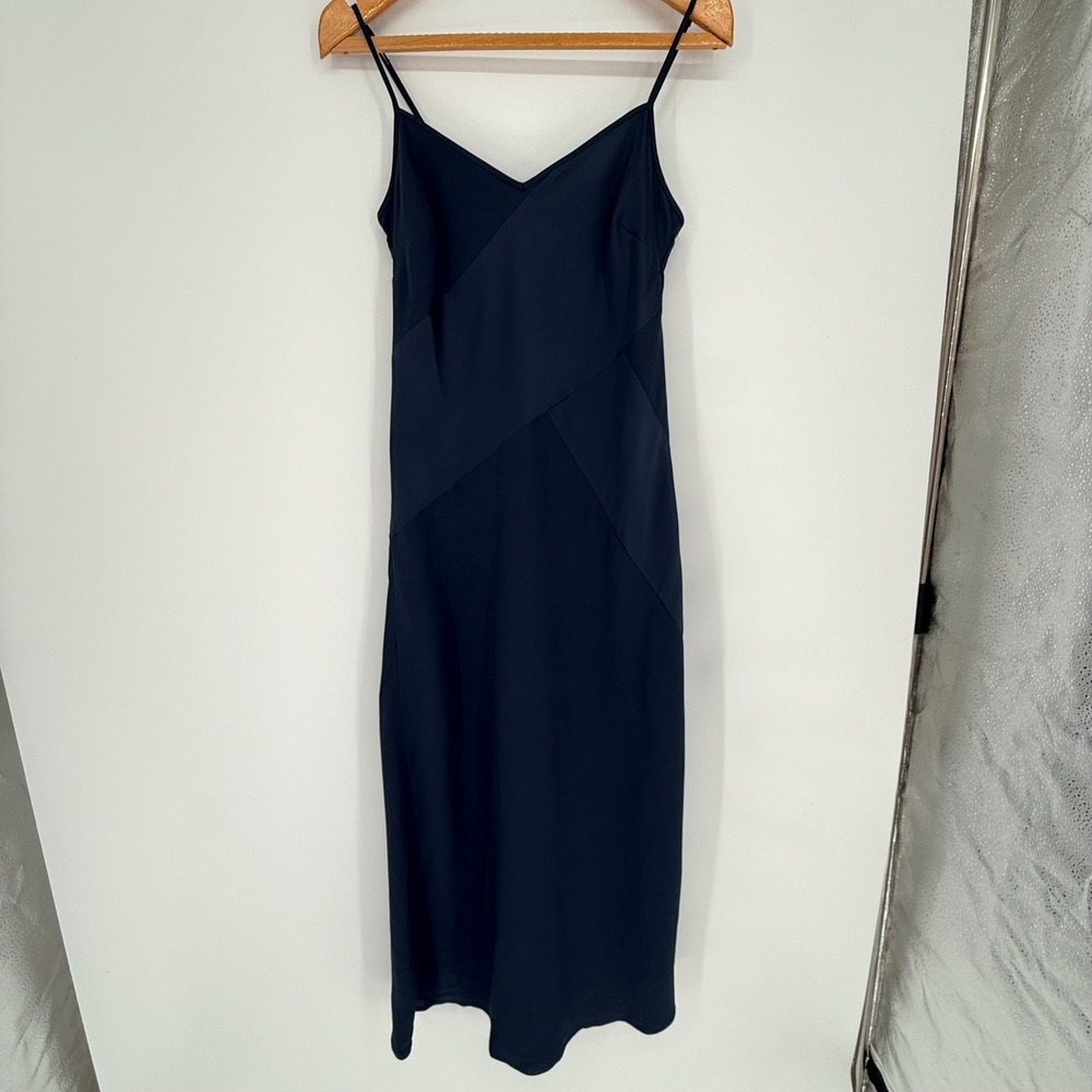 J.Crew Collection Mixed Satin-Crepe Slip Dress Navy Blue [8] J8260 90's Stle - Picture 8 of 10